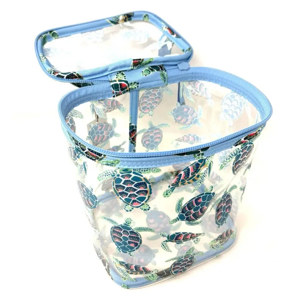 Vera Bradley Turtles Coral Clear Lotion Cosmetic Bag Shampoo See Through NWT